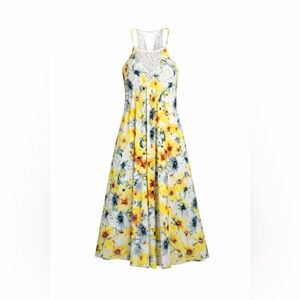 Floral Crochet Midi Dress Nature Indie Summer Cowgirl Lace Spring Easter Grunge